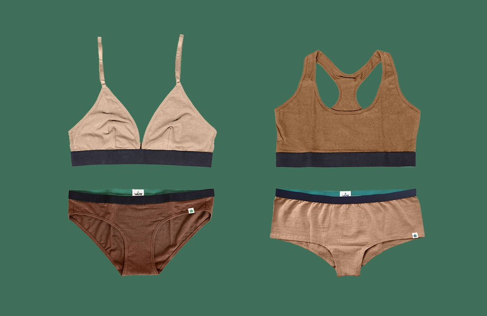 what color is nude? 4 different nude shades from WAMA underwear for undies and hemp bras. 