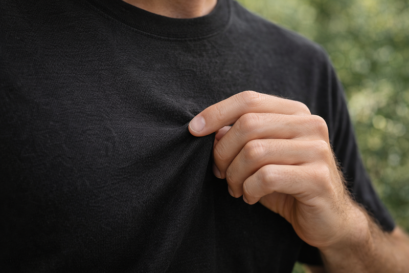 Close-up of black Hemp Crew Neck T-Shirt fabric