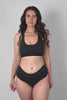 Model wearing Hemp Hipster Panties in Black, rotating to show fit in size M, 5 ft 10 in dress size 6
